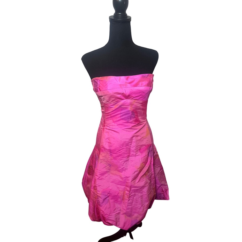 Shawn Ray Fons Womens Pink 100% Silk Strapless Bubble Hem Cocktail Dress